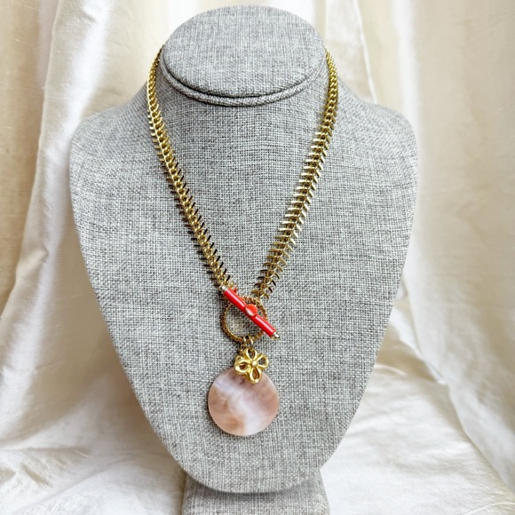 Upcycled one of a kind gold tone necklace Mother of Pearl Pendant - Picture 2 of 6